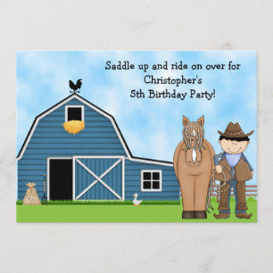 Uppmaning till Cute Cowboys och Horse Boys Birthda Inbjudningar