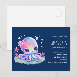 Uppmaning till Cute Octopus Sea Creature Birthday Vykort