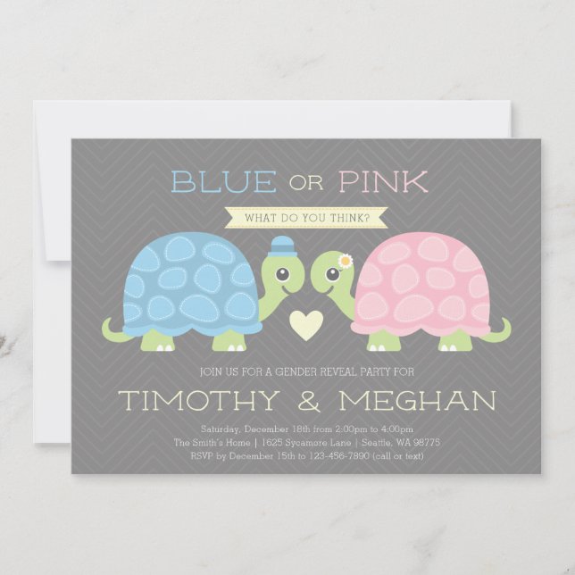 Uppmaning till Cute Turtle Gender Reveal Inbjudningar (Framsida)
