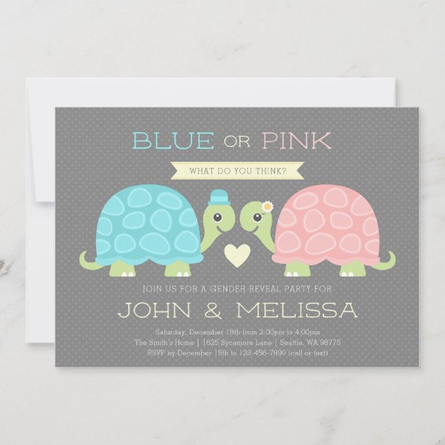 Uppmaning till Cute Turtle Gender Reveal Inbjudningar (Framsida)