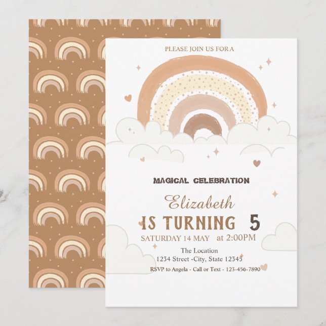Uppmaning till dammfärgade regnbågar från födelsed inbjudningar (Fram/baksida)