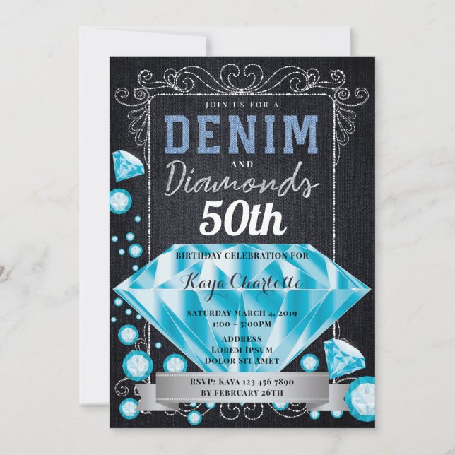 Uppmaning till Denim och Diamonds födelsedag Inbjudningar (Framsida)