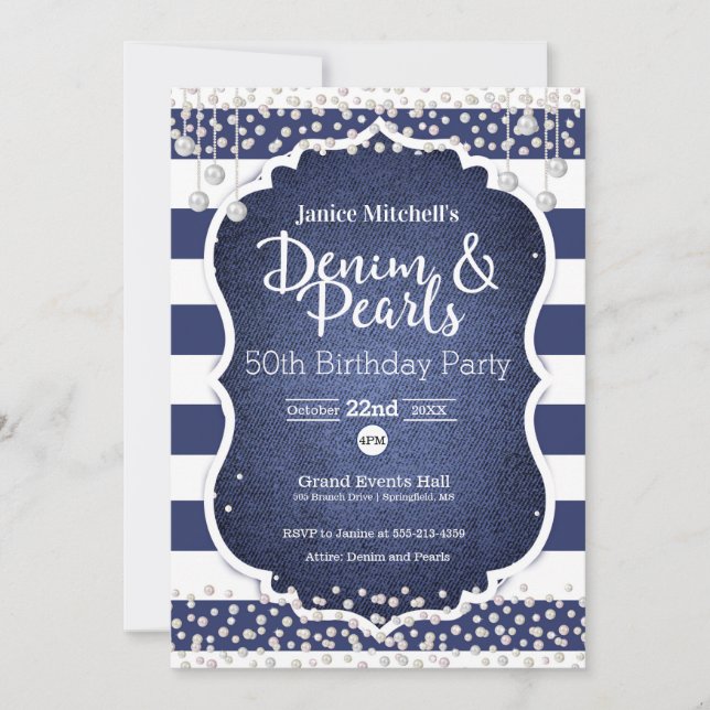 Uppmaning till Denim och Pearls Birthday Kort (Framsida)