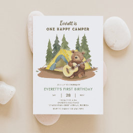 Uppmaning till en Lycklig-Camper Guitar Bear Birth Inbjudningar