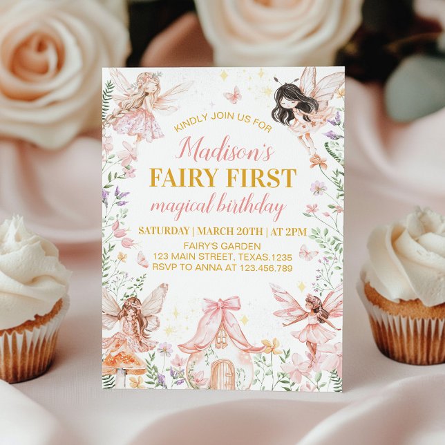 Uppmaning till Fairy First Blommigt Garden Birthda Inbjudningar (Skapare uppladdad)