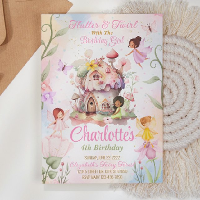 Uppmaning till Flutter och Twirl Fairy Birthday Inbjudningar (Skapare uppladdad)