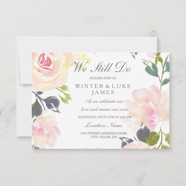 Uppmaning till förnyelse av botaniskt Rosa ros Vow Inbjudningar (Framsida)