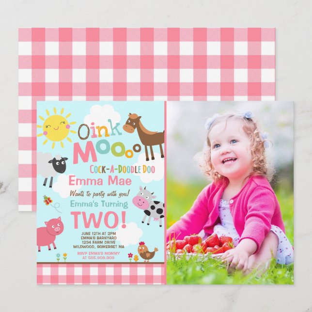 Uppmaning till gårdsektigdagen Gamla MacDonald Far Inbjudningar (Fram/baksida)