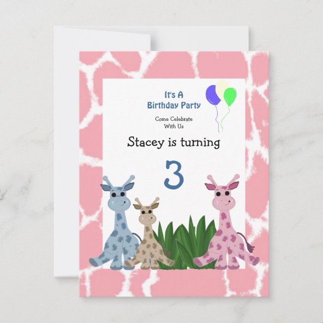 Uppmaning till Giraffe Animal Birthday Inbjudningar (Framsida)