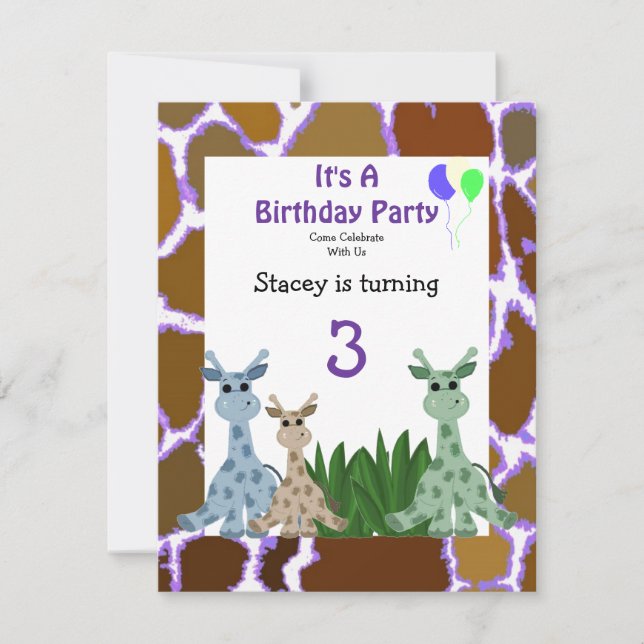 Uppmaning till Giraffe Animal Birthday Inbjudningar (Framsida)