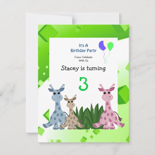 Uppmaning till Giraffe Animal Birthday Inbjudningar (Framsida)