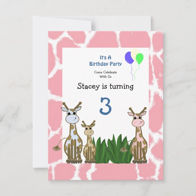 Uppmaning till Giraffe Animal Birthday Inbjudningar (Framsida)