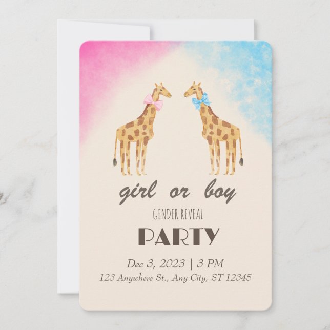 Uppmaning till Giraffe Gender Reveal Party Girl el Inbjudningar (Framsida)