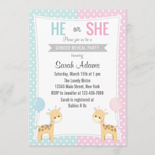 Uppmaning till Giraffe Gender Reveal Party Inbjudningar
