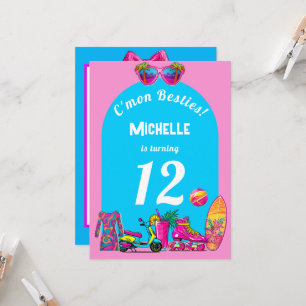 Uppmaning till Girly Malibu Beach Retro Birthday Inbjudningar