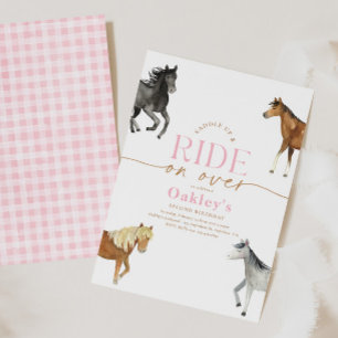 Uppmaning till Girly Rosa Horse Birthday Inbjudningar