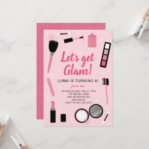 Uppmaning till Girly Rosa Makeup Glamor Birthday Inbjudningar