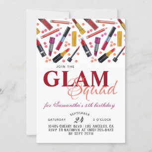 Uppmaning till Glam Squad Makeup Birthday Inbjudningar
