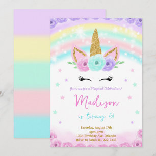 Uppmaning till Glitter Unicorn-födelsedag i vatten Inbjudningar