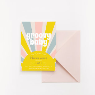 Uppmaning till Groovy Baby Hippie Retro Baby Showe Inbjudningar