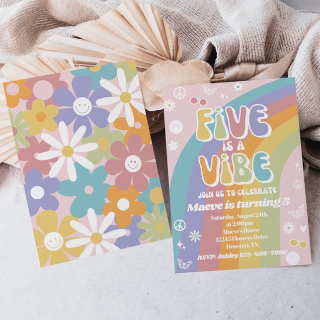 Uppmaning till Groovy Birthday | Fem är en vibe Inbjudningar (Skapare uppladdad)