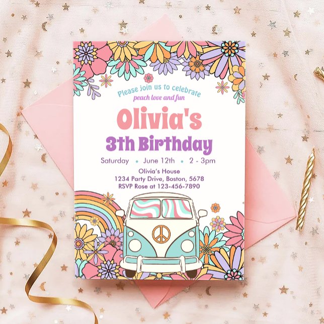 Uppmaning till Groovy Flower Boho Retro Birthday Inbjudningar (Skapare uppladdad)