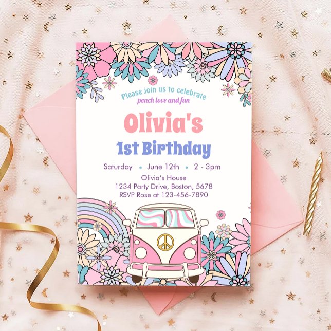 Uppmaning till Groovy Flower Retro Birthday Inbjudningar (Skapare uppladdad)