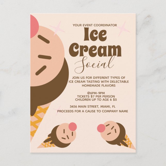 Uppmaning till Groovy Ice Cream Cone Social Flyer Vykort (Framsida)