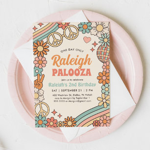 Uppmaning till Groovy Retro 70-talets regnbåge på Inbjudningar