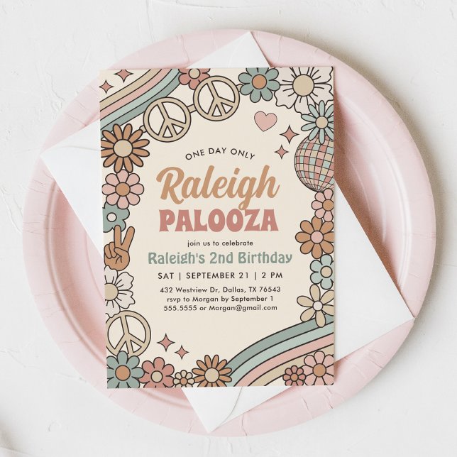 Uppmaning till Groovy Retro 70-talets regnbåge på  Inbjudningar (Skapare uppladdad)