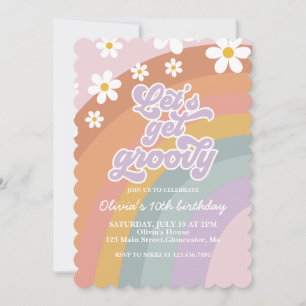 Uppmaning till Groovy Retro Rainbow Birthday Inbjudningar