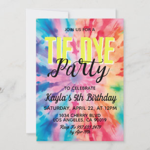 Uppmaning till Groovy Retro Tie Dye Birthday Inbjudningar