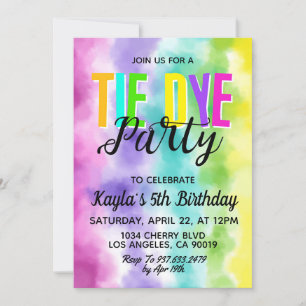 Uppmaning till Groovy Retro Tie Dye Birthday Inbjudningar