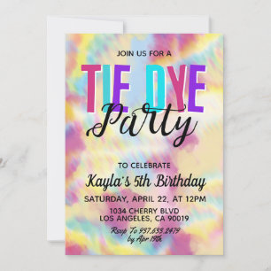 Uppmaning till Groovy Retro Tie Dye Birthday Inbjudningar