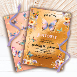 Uppmaning till Gyllene Shimmer Butterfly Birthday  Inbjudningar