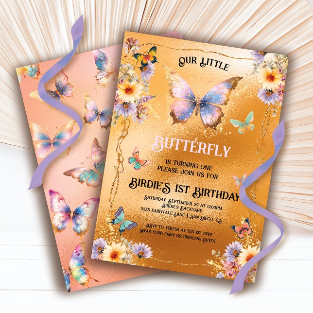 Uppmaning till Gyllene Shimmer Butterfly Birthday  Inbjudningar (Skapare uppladdad)