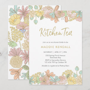 Uppmaning till Gyllene Vår blommigt Kitchen Tea Pa Inbjudningar