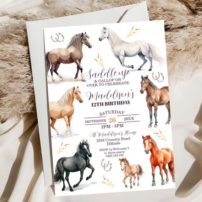 Uppmaning till häst på födelsedagen Horse Party Sa Inbjudningar (HORSE BIRTHDAY INVITATION Editable Horse Party Invitation Instant Download Saddle Up Horse Birthday)
