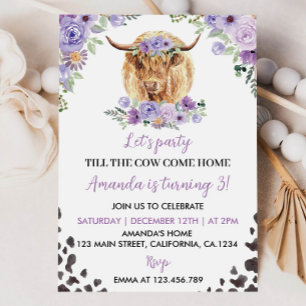 Uppmaning till Highland Cow Girl Birthday Inbjudningar