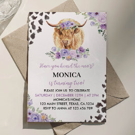 Uppmaning till Highland Cow Girl Blommigt Birthday Inbjudningar