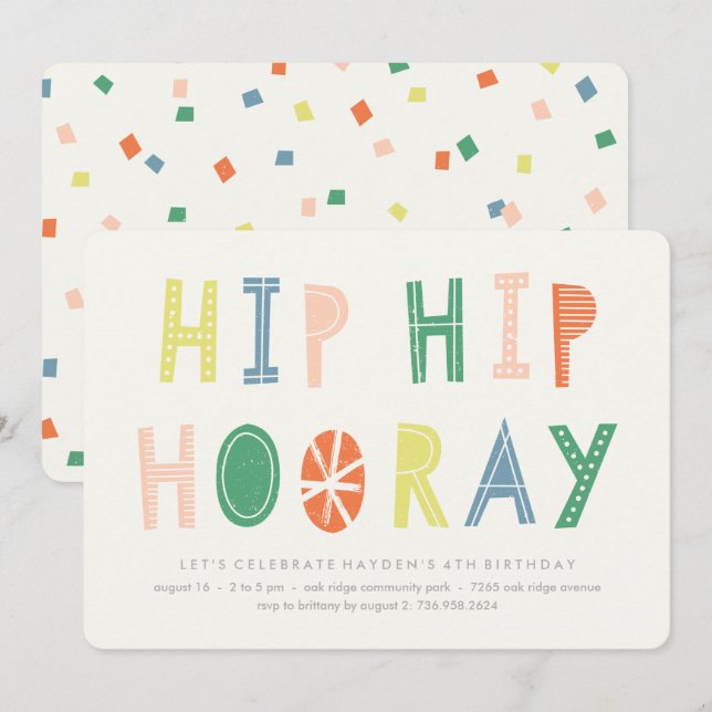 Uppmaning till Hip Hooray Birthday - Kobalt Inbjudningar (Fram/baksida)
