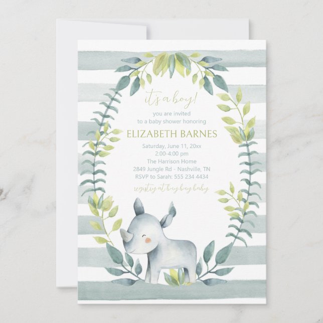 Uppmaning till Hippo Jungle Animals Baby Shower Inbjudningar (Framsida)