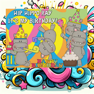 Uppmaning till Hippo Ray Anpassningsbar Birthday Inbjudningar