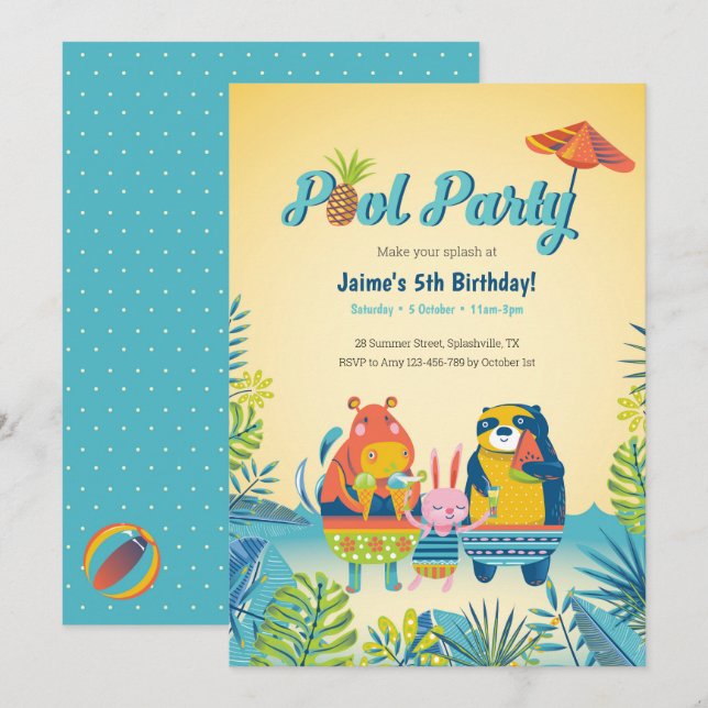 Uppmaning till jute efter djur i Bassäng Party på  Inbjudningar (Fram/baksida)