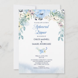 Uppmaning till kallvattenfärgad blå Blommigt - rep Inbjudningar