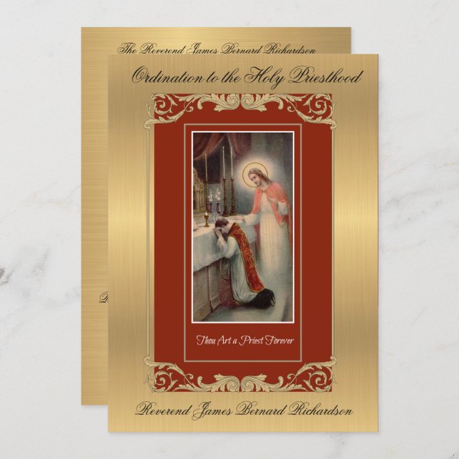 Uppmaning till katolsk ordning till Heliga Priesth Inbjudningar (Fram/baksida)