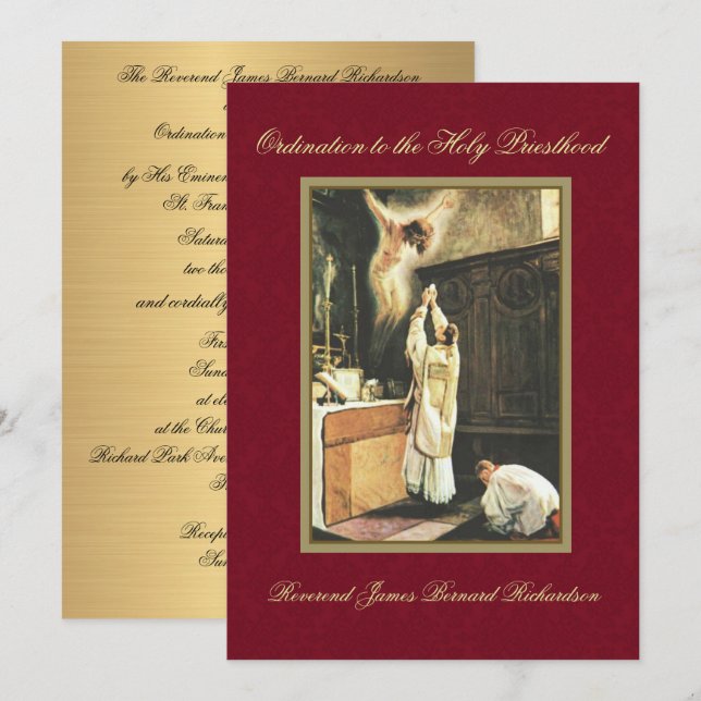 Uppmaning till katolsk ordning till Heliga Priesth Inbjudningar (Fram/baksida)