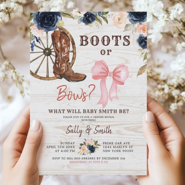 Uppmaning till Land Boots eller Bows Gender Reveal Inbjudningar (Skapare uppladdad)