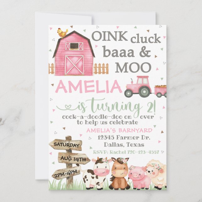 Uppmaning till lantgård, Oink Cluck Baa Moo Inbjudningar (Framsida)