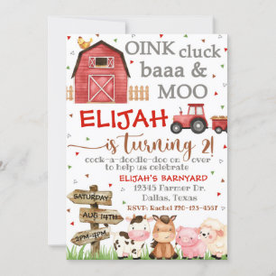 Uppmaning till lantgård, Oink Cluck Baa Moo Inbjudningar
